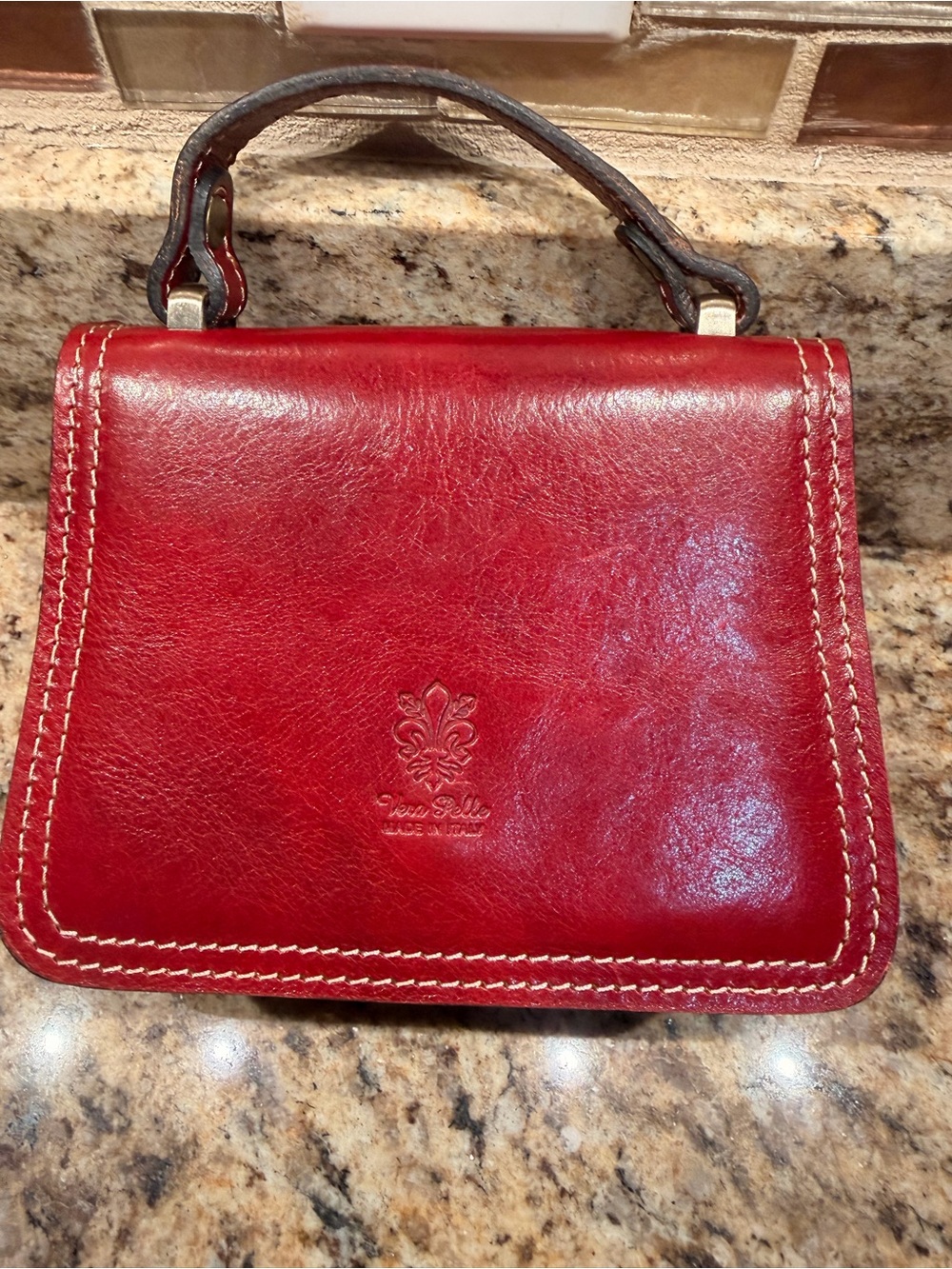 Vera Pelle Deep Red Embossed Leather Handbag